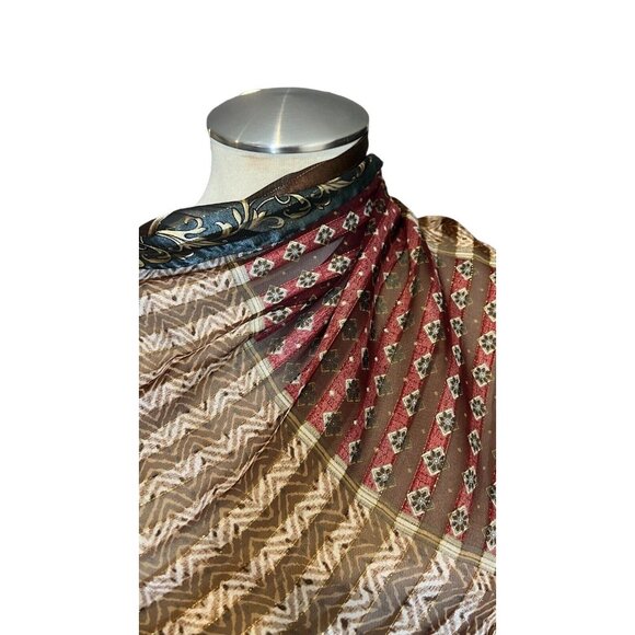 LIZ CLAIBORNE Boho Colorful Striped Square Scarf Gold Sparkle Thread Semi‎ Sheer - Picture 2 of 9